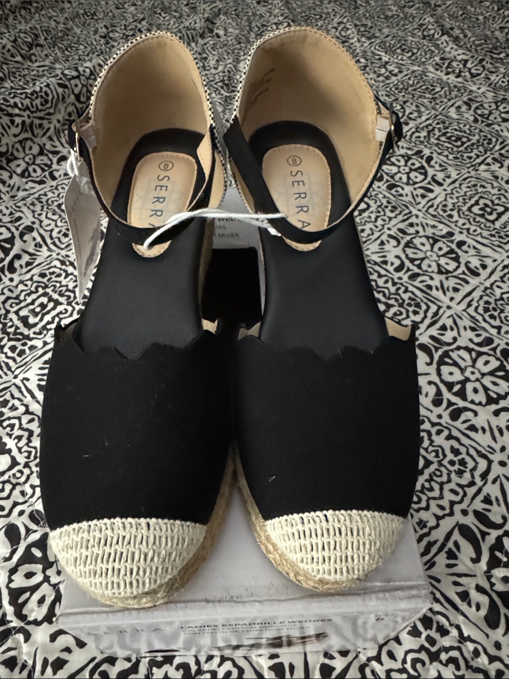 Serra Black and Natural Espadrille Wedge Sandals